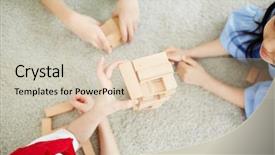  Presentation with wooden building blocks - Amazing PPT theme having lying on carpet in classroom backdrop and a lemonade colored foreground