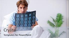  Presentation with nurse a male patient - Slide set having lying on couch in hospital background and a light blue colored foreground