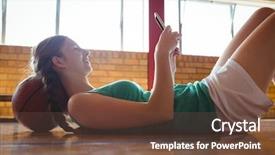  Presentation with basketball court - PPT theme having lying on floor in basketball background and a  colored foreground