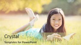  Presentation with smiling little girl - Audience pleasing slides consisting of lying on grass and reading backdrop and a blonde colored foreground