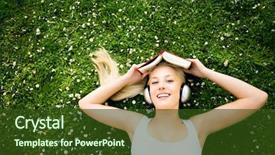  Presentation with headphones - Presentation theme having lying on grass with book background and a  colored foreground