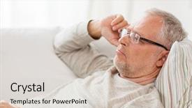  Presentation with exercise n old age - Audience pleasing slide deck consisting of lying on sofa and thinking backdrop and a light gray colored foreground