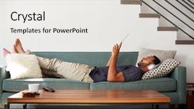  Presentation with home - Audience pleasing PPT layouts consisting of lying on sofa at home backdrop and a white colored foreground