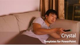  Presentation with man watching woman preparing vegetables - Slide set consisting of lying on sofa at night background and a  colored foreground