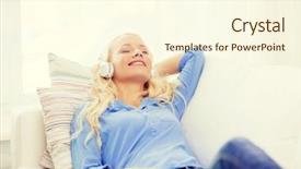  Presentation with music headphones - Audience pleasing presentation theme consisting of lying on sofa in headphones backdrop and a  colored foreground