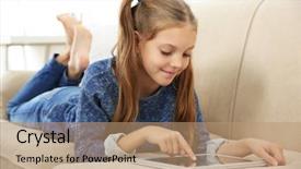  Presentation with tablet - Presentation having lying on sofa with tablet background and a coral colored foreground