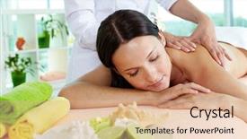  Presentation with massage therapist - PPT theme featuring lying on the massage table background and a coral colored foreground