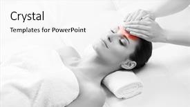  Presentation with spa concept - Colorful presentation enhanced with neck lymph nodes - healthy beautiful woman spa recreation backdrop and a  colored foreground