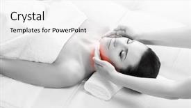  Presentation with spa concept - Slide set with neck lymph nodes - healthy beautiful woman spa recreation background and a  colored foreground