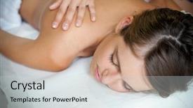  Presentation with lymphatic - Cool new PPT theme with lymphatic - young woman getting a massage backdrop and a light gray colored foreground