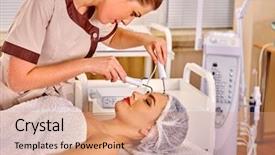  Presentation with indian woman face beauty - Presentation design enhanced with lymphatic - young woman in hat receiving background and a coral colored foreground