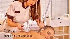  Presentation with electric - Theme with lymphatic system - young woman receiving electric back background and a coral colored foreground