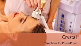  Presentation with facial - Presentation theme consisting of lymphatic system - young woman receiving electric facial background and a red colored foreground