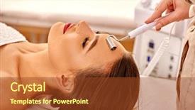  Presentation with massage therapy - Colorful presentation enhanced with lymphatic system - young woman receiving electric galvanic backdrop and a tawny brown colored foreground