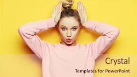  Presentation with young happy people smiling - PPT theme consisting of m - lifestyle and people concept look background and a lemonade colored foreground