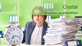  Presentation with busy - PPT layouts consisting of m - young female employee very busy background and a mint green colored foreground