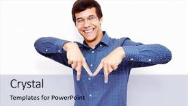  Presentation with blue - Beautiful slide set featuring m - young hispanic man wearing blue backdrop and a teal colored foreground