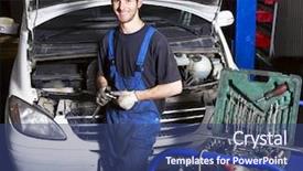  Presentation with mechanic shop - Cool new presentation theme with m canique - auto mechanic at repair shop backdrop and a ocean colored foreground