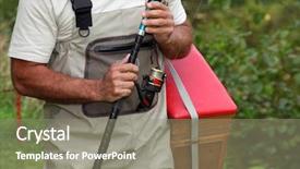  Presentation with fish - Slide set with m dia - man going to fish background and a  colored foreground