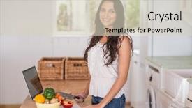  Presentation with pretty japanese - Cool new presentation design with m dia - pretty brunette preparing salad backdrop and a soft green colored foreground