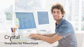  Presentation with side by side - Colorful PPT theme enhanced with m dia - side view portrait backdrop and a coral colored foreground