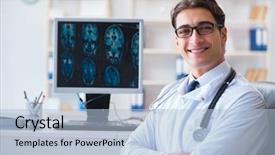  Presentation with dental radiology panoramic x ray - Slides with m e - doctor radiologist looking at x-ray background and a light blue colored foreground