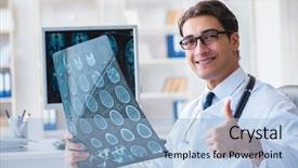  Presentation with radiologist - Beautiful theme featuring m e - doctor radiologist looking at x-ray backdrop and a light blue colored foreground