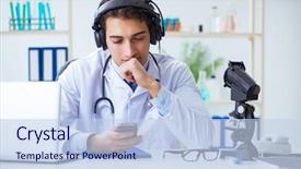  Presentation with asian doctor obese patient - Beautiful PPT theme featuring m e - male doctor listening to patient backdrop and a  colored foreground