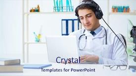  Presentation with listening - Colorful slide set enhanced with m e - male doctor listening to patient backdrop and a  colored foreground