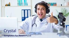  Presentation with listening - Theme having m e - male doctor listening to patient background and a  colored foreground