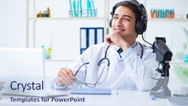  Presentation with listening - Amazing presentation design having m e - male doctor listening to patient backdrop and a  colored foreground