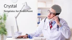  Presentation with doctor in hospital health insurance related icons healthcare person saving medical - Colorful PPT theme enhanced with m e - young handsome doctor working backdrop and a  colored foreground