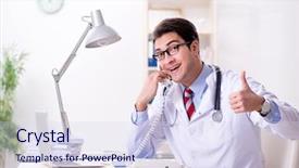  Presentation with hospital - Slide deck with m e - young handsome doctor working background and a  colored foreground