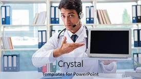  Presentation with telehealth - Presentation design with m e - young male doctor in telehealth background and a  colored foreground