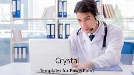  Presentation with telehealth - Audience pleasing PPT layouts consisting of m e - young male doctor in telehealth backdrop and a light gray colored foreground