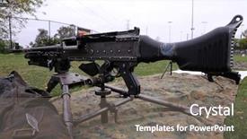  Presentation with gun - Slide deck having m16 - genuine us m240b military machine background and a gray colored foreground