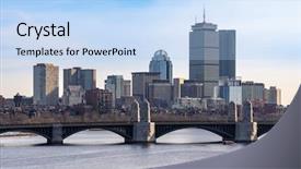  Presentation with boston - Slide set having ma - boston downtown cityscape along charles background and a light blue colored foreground