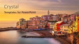  Presentation with sunset beach - PPT layouts with maa-beach-in-bogliasco-genoa background and a coral colored foreground
