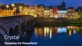  Presentation with cityscape - Presentation theme featuring maastricht-cityscape-netherlands-architecture-background background and a navy blue colored foreground