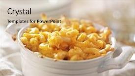  Presentation with macaroni cheese - Slide deck with mac - bowl of baked macaroni background and a soft green colored foreground