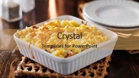  Presentation with macaroni cheese - Colorful PPT theme enhanced with mac - casserole dish with baked macaroni backdrop and a yellow colored foreground