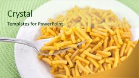  Presentation with macaroni - Beautiful slide deck featuring mac - plate of cheesy macaroni backdrop and a soft green colored foreground