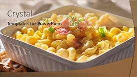  Presentation with mac - Audience pleasing presentation theme consisting of mac-and-cheese-in-dish backdrop and a coral colored foreground