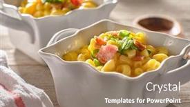  Presentation with mac - Slide set with mac-and-cheese-in-dish background and a gray colored foreground