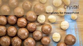  Presentation with macadamia nuts - PPT layouts enhanced with macadamia nuts in shells and without on a rustic grunge wood - top view background and a coral colored foreground