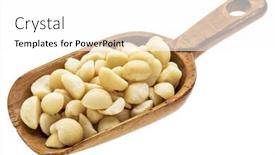  Presentation with macadamia nuts - Cool new PPT layouts with macadamia nuts on a rustic wooden scoop isolated on white backdrop and a white colored foreground