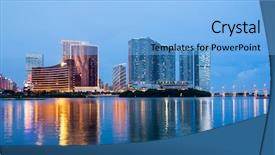  Presentation with asia - Beautiful PPT theme featuring macao city at night backdrop and a light blue colored foreground