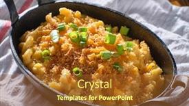  Presentation with macaroni cheese - Presentation design enhanced with macaroni-and-cheese-baked background and a tawny brown colored foreground