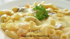 Presentation with macaroni cheese - Beautiful slide set featuring macaroni-and-cheese-with-prawns backdrop and a yellow colored foreground