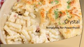  Presentation with macaroni cheese - Cool new slide deck with macaroni cheese with bacon in casserole dish backdrop and a yellow colored foreground